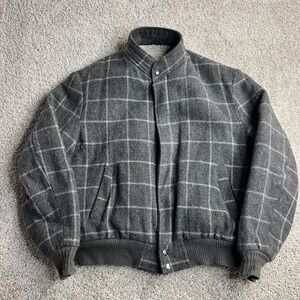 The Fox Collection Jacket Mens XLT Gray Wool Bomber Sherpa Lined Full Zip Check